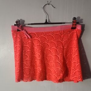 The Limited Bright Coral Lace Mini Skirt
